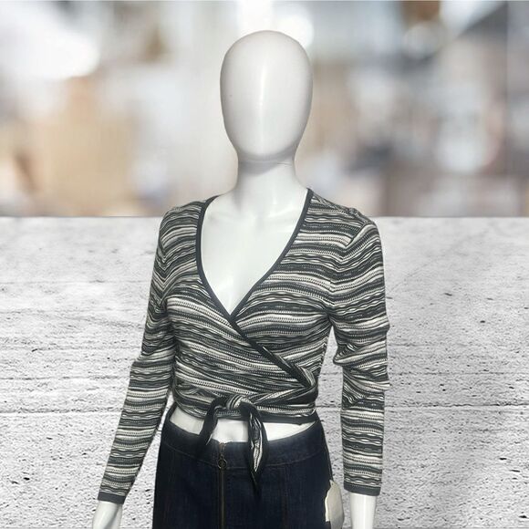 Cache Black & White Stripped Ballerina Wrap Sweater - Picture 2 of 9